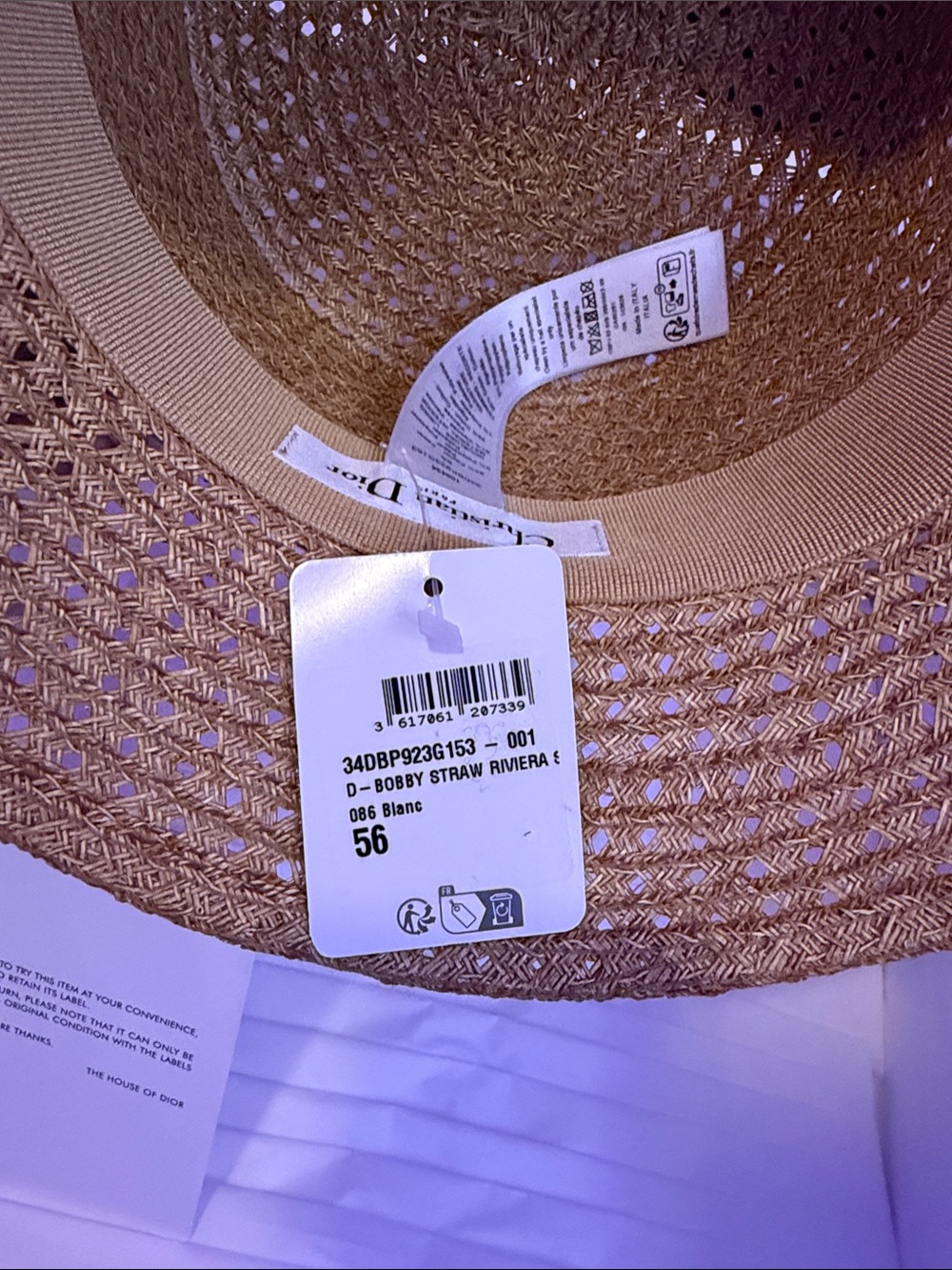 Dior Straw Riviera Hat in Natural Beige with White Tag - Picture 3 of 6